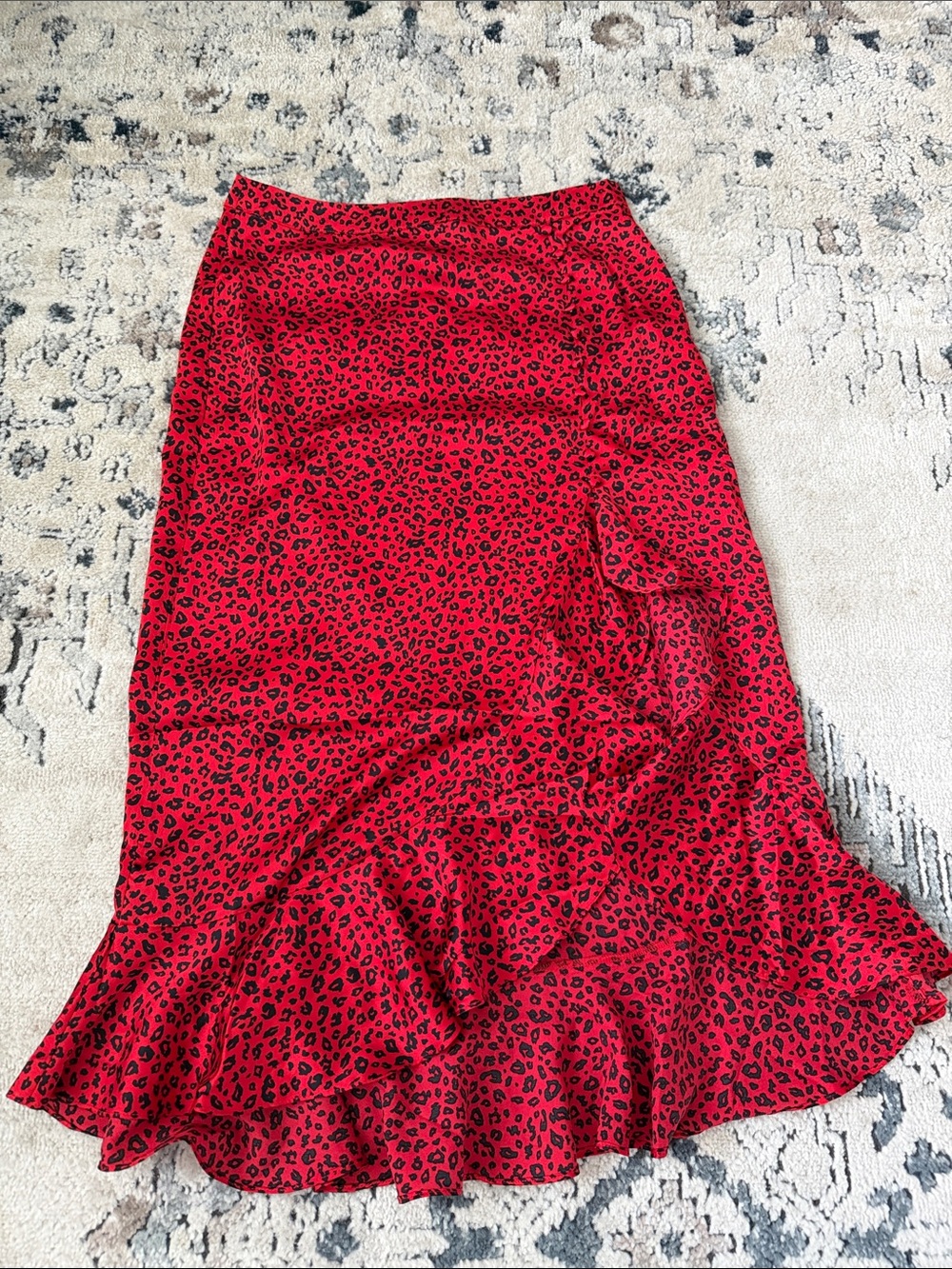 Blu Pepper Red and Black Leopard Print Midi Skirt size small